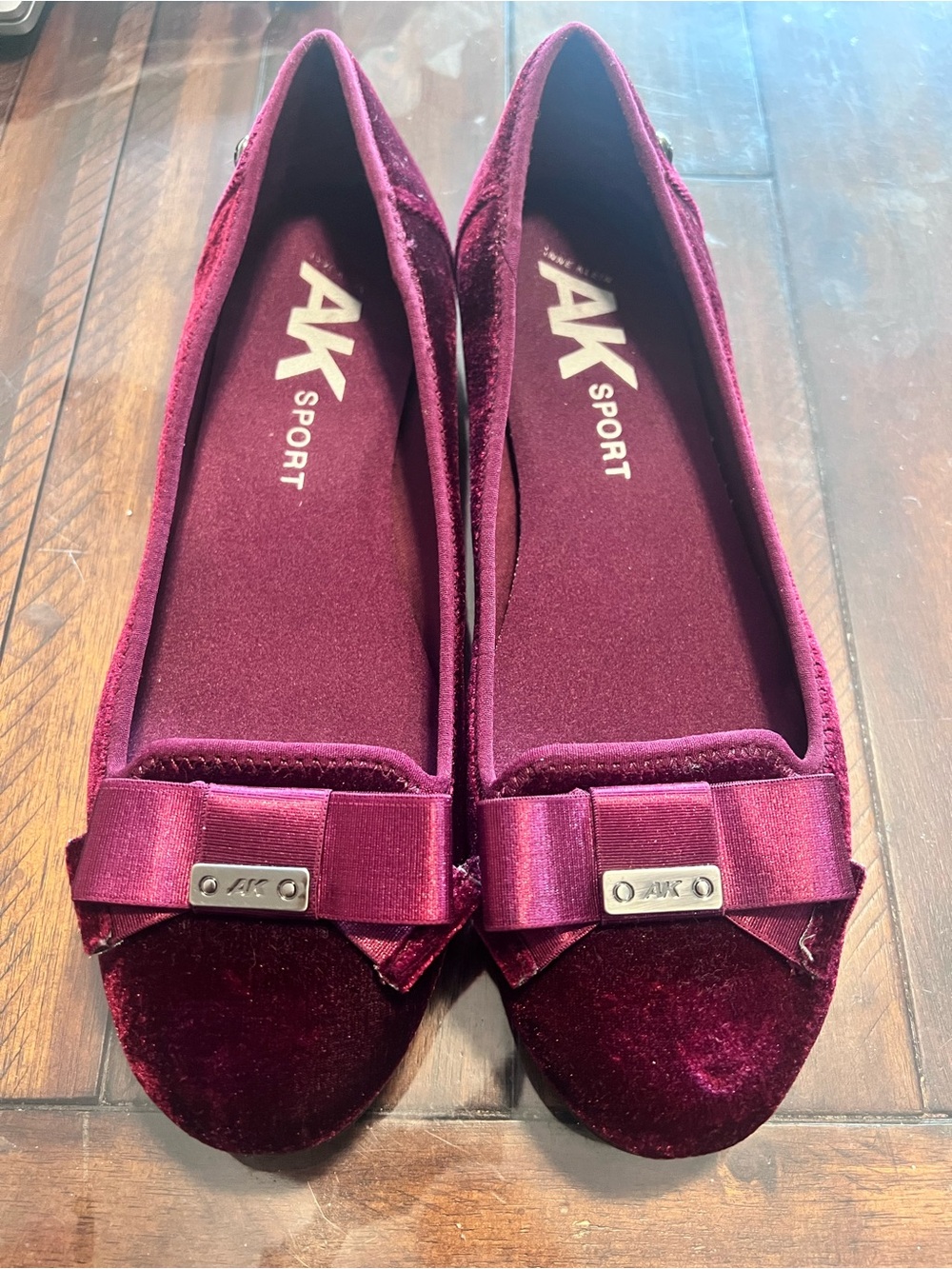 Anne Klein Sport Burgundy Velvet Bow Slip-On Flats